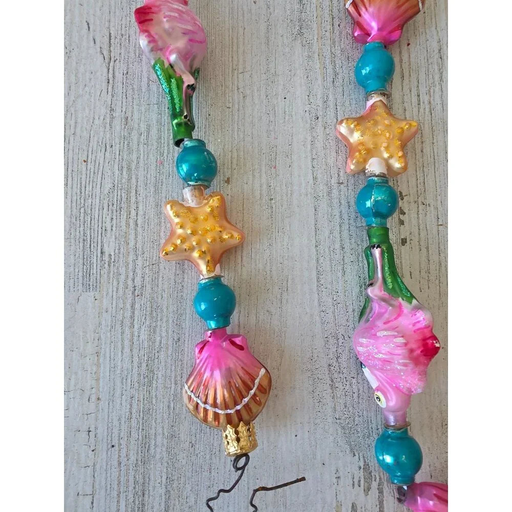 Vintage radko flamingo‎ keys shell Garland glitter pink tropical Xmas tree